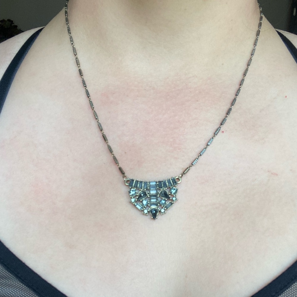 Oxidized gold tone necklace with grey CZ pendant
